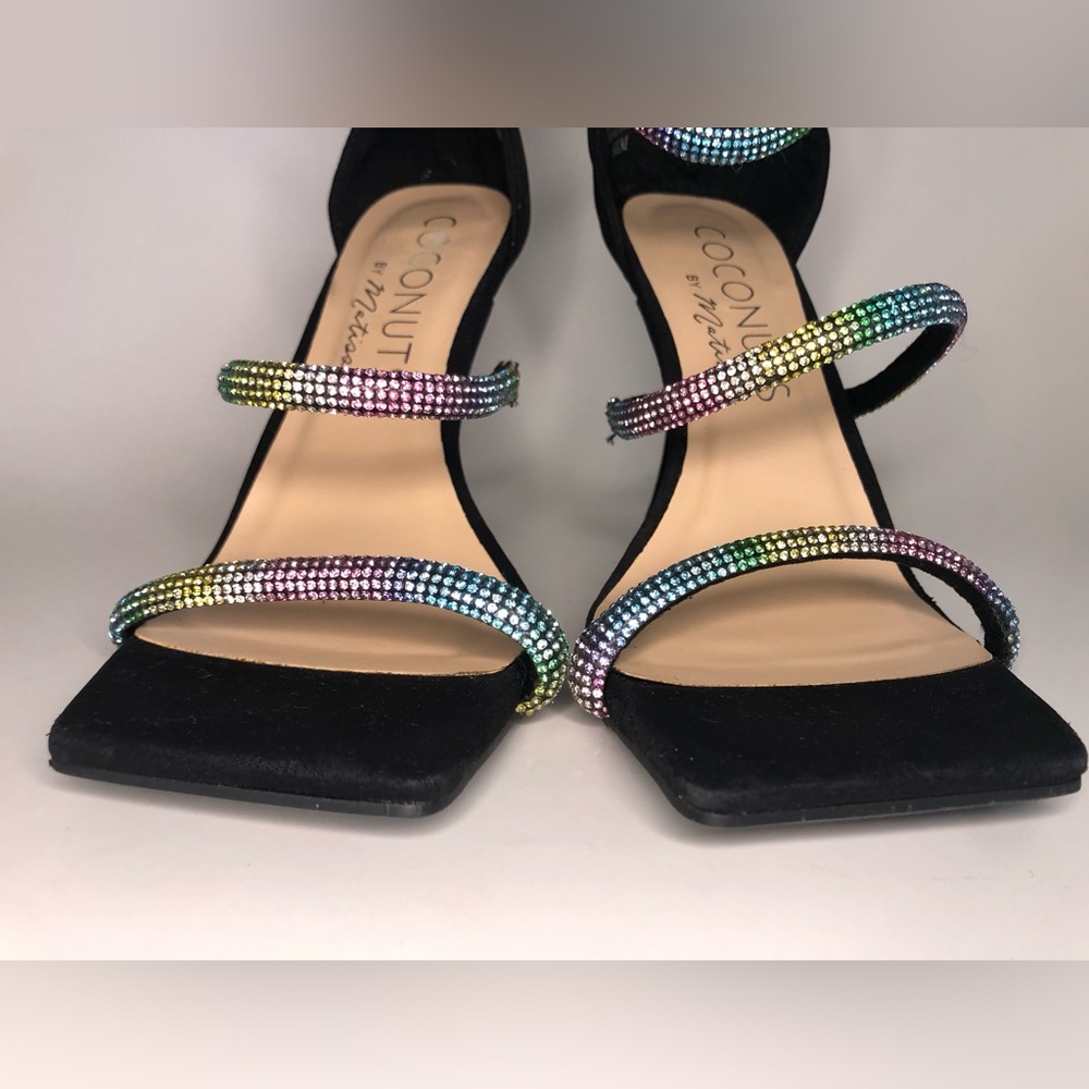 Coconuts by Matisse Open Toe Suede Rainbow Rhinestone Stiletto Heel Size 6.5 - Picture 4 of 11